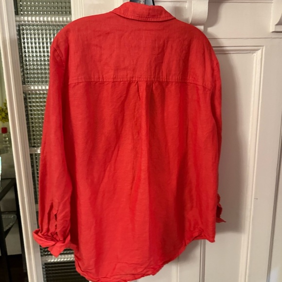 Athropologie Maeve Button down Linen blend Shirt Top Women's M Red Long Sleeve - Picture 4 of 10